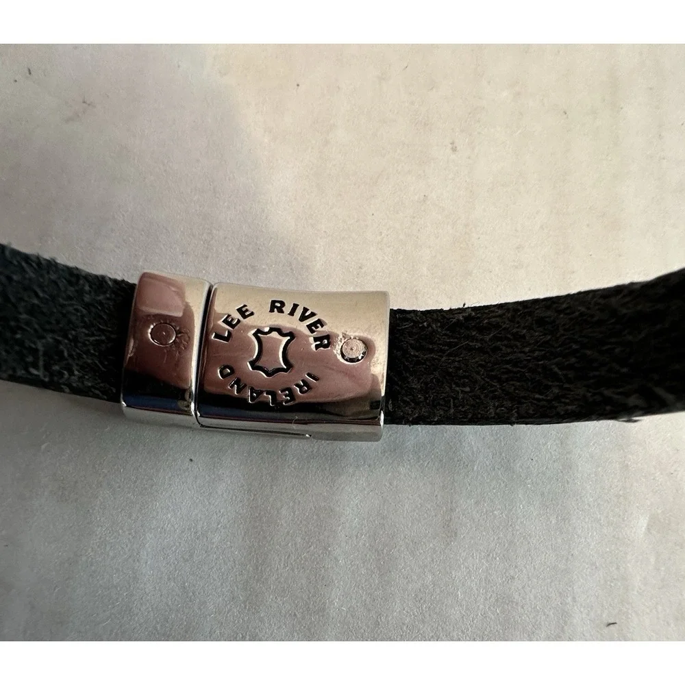 Lee River Ireland Leather Eternal Knot Single Magnetic Cuff Black & Silver Men's